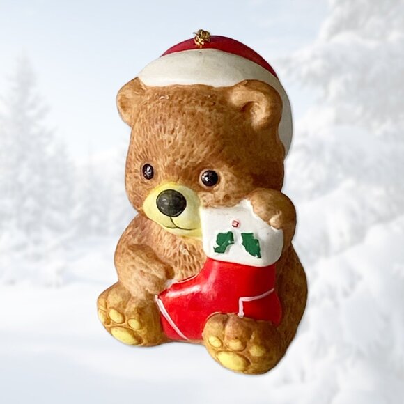 EUC Brown Teddy Bear Hanging Bell Ornament - Holiday/Christmas Figurine - Picture 1 of 3